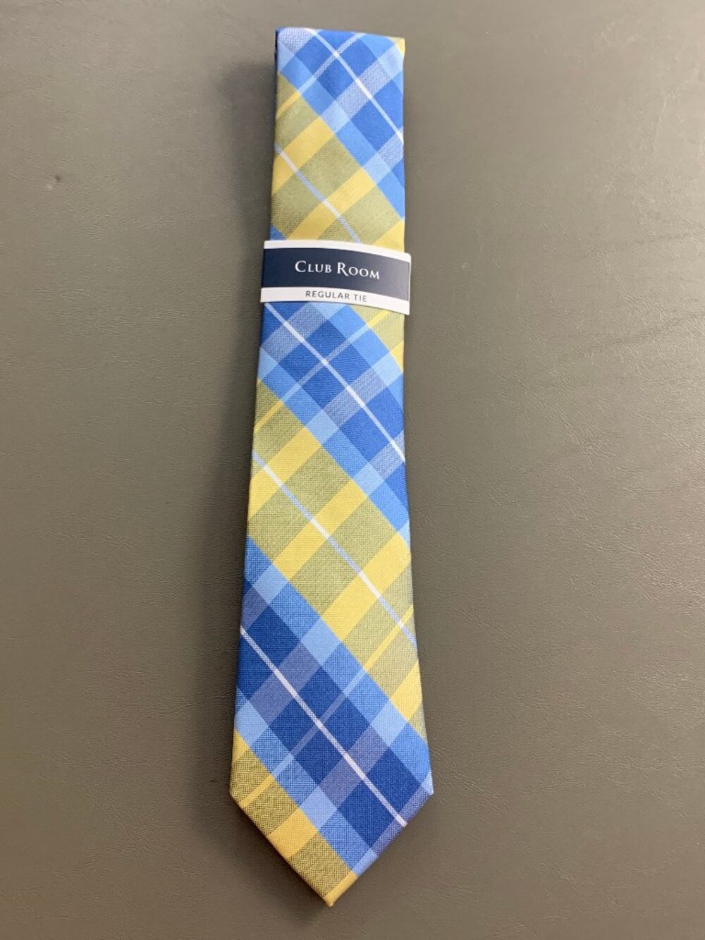 Club Room Men's 3'' 100% Polyester Neck Tie, Blue Yellow Carew Plaid, One Size